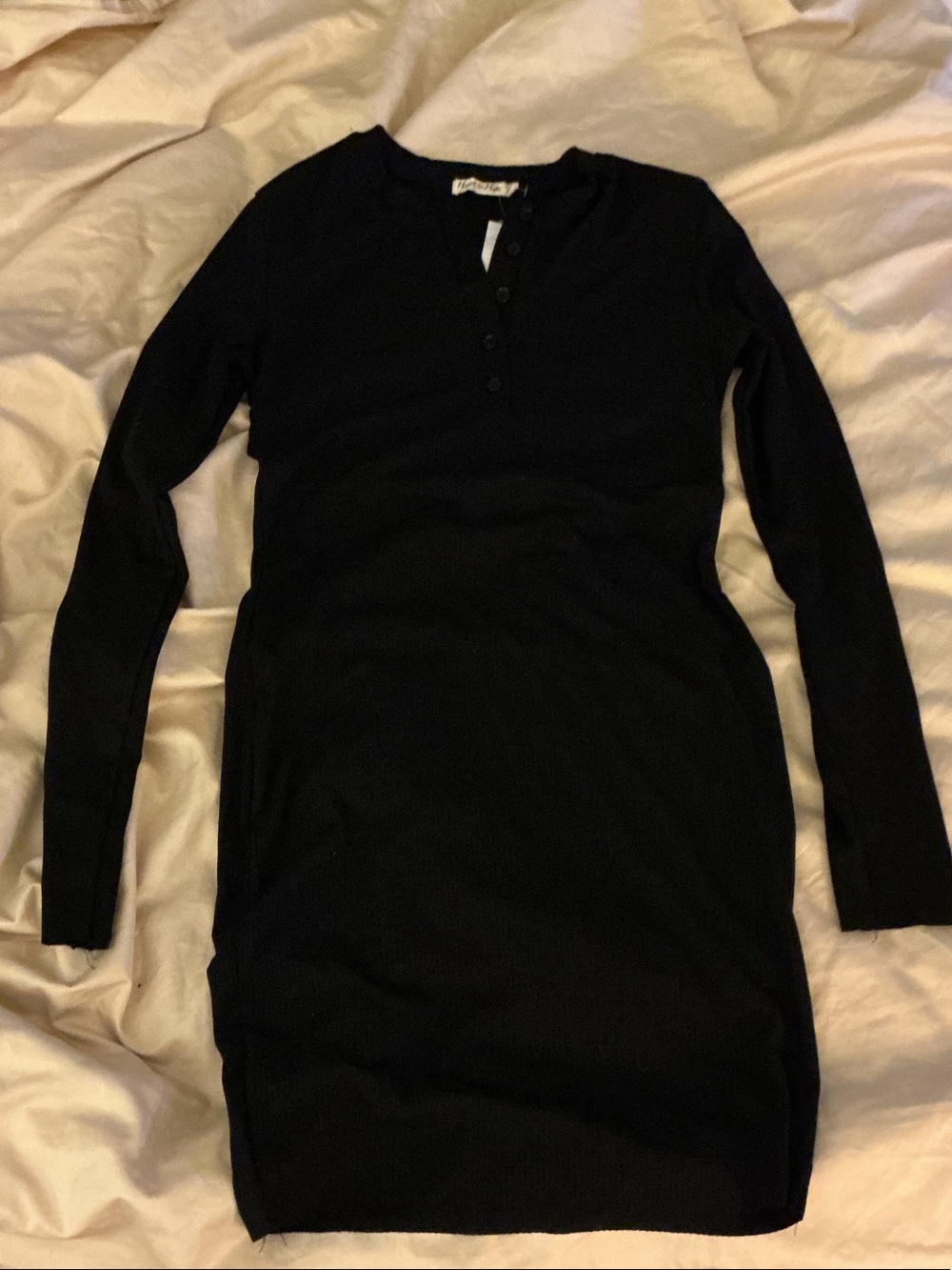 Windsor Black Ribbed Long Sleeve Henley Dress